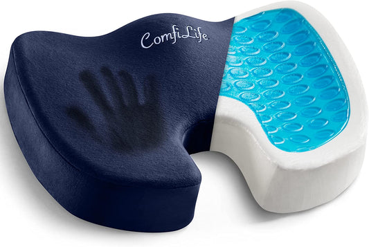 Comfilife Gel Enhanced Seat Cushion – Office Chair Cushion – Non-Slip Gel & Memory Foam Coccyx Cushion for Tailbone Pain - Desk Chair Car Seat Cushion Driving - Sciatica & Back Pain Relief (Navy)