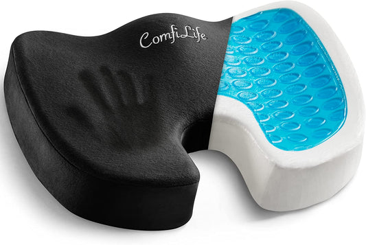 Comfilife Gel Enhanced Seat Cushion – Office Chair Cushion – Non-Slip Gel & Memory Foam Coccyx Cushion for Tailbone Pain - Desk Chair Car Seat Cushion Driving - Sciatica & Back Pain Relief (Black)