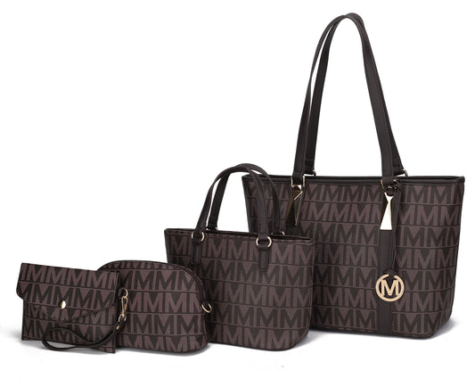 Women'S 4 Pcs Set Tote Bag, Small Tote Handbag, Pouch Purse & Wristlet Wallet by Mia K -Chocolate